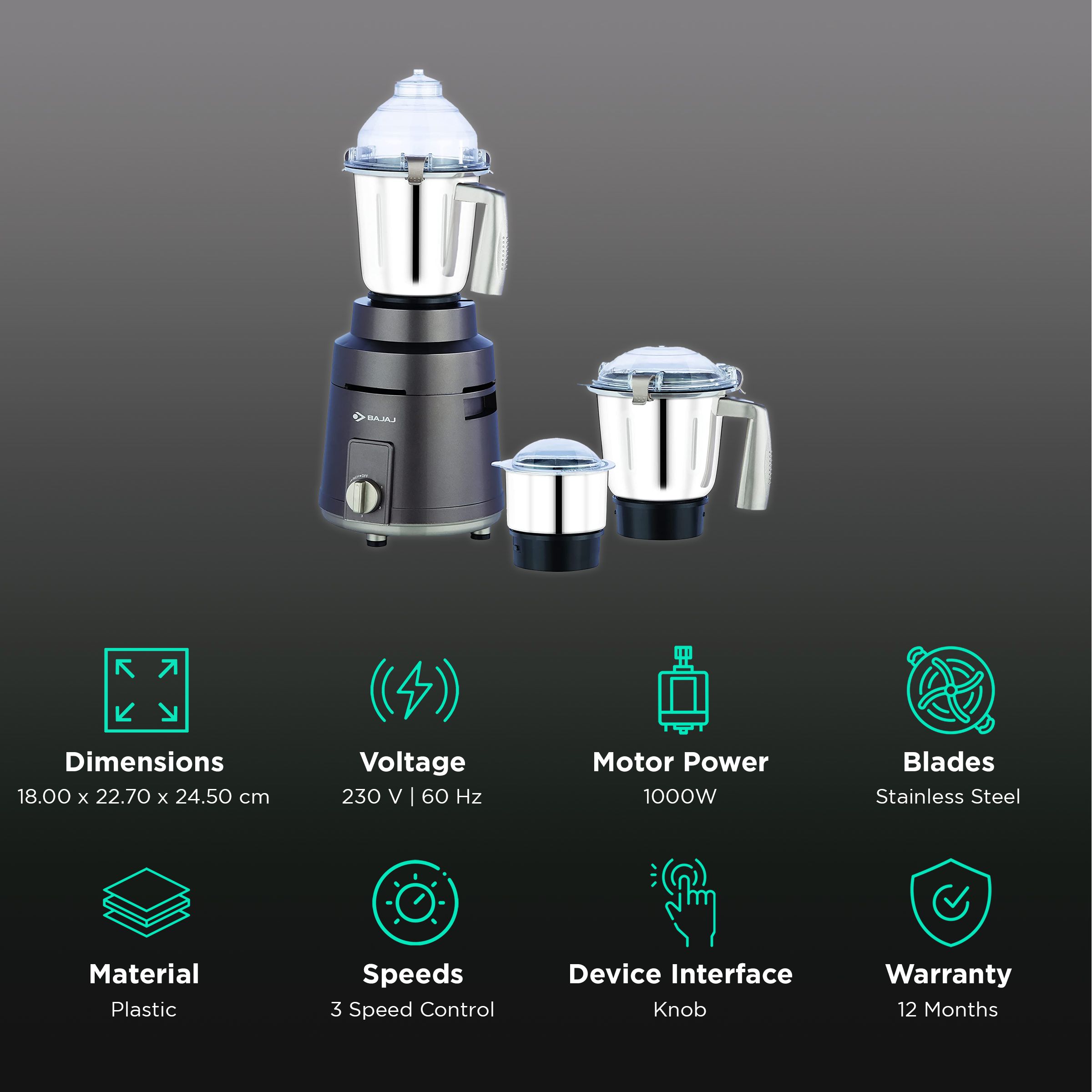 Buy Bajaj Herculo Watt Jars Mixer Grinder Nutri Pro Feature